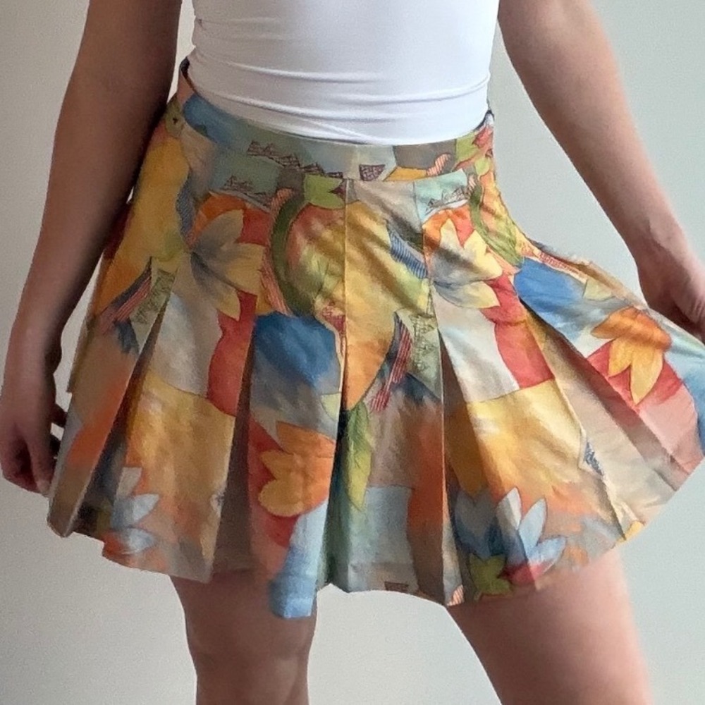 Vintage Lily's of Beverly Hills Tropical Print Pleated Mini Skirt Size 10